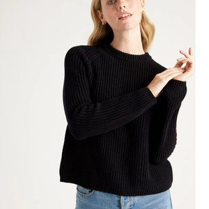 Quince Black Cotton Fisherman Crew Sweater